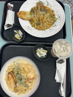 Kimchi Rose Pasta $16.50; Uni cream shrimp pasta $17.50