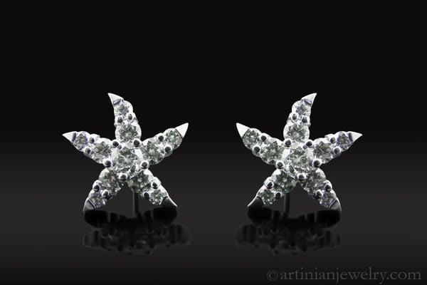 Our design Starfish diamond studs, available in two sizes with matching pendant