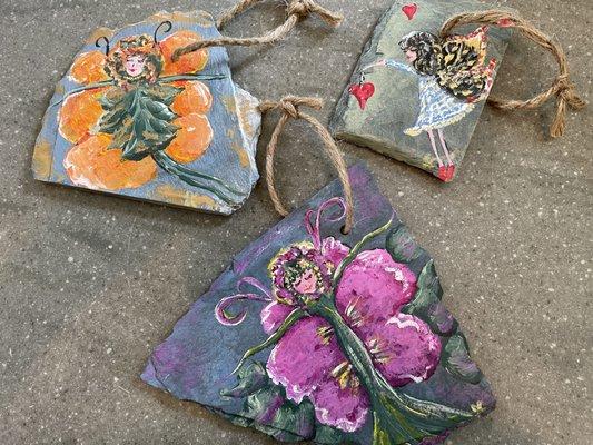 Fairy paintings on slate. Local Artist