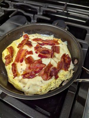 Pepper jack cheese, bacon, omelette cheese from Aldi's 1.29, a package.