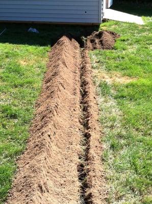 Running power from house to shed by means of underground PVC conduit, and wiring.