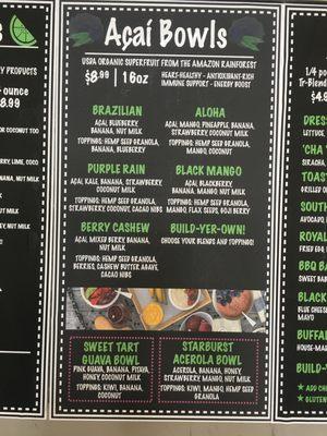 Açaí Menu