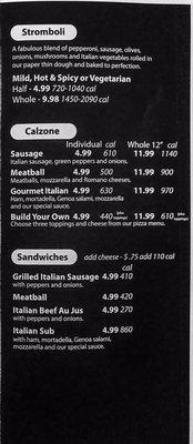 Pizzeria menu