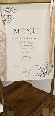 Pizza Nono Wedding Menu.