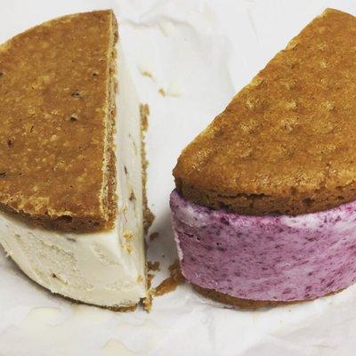 Maple nut ice cream on brown sugar shortbread AND Concord grape on peanut butter cookie