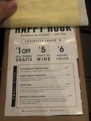 Happy hour menu