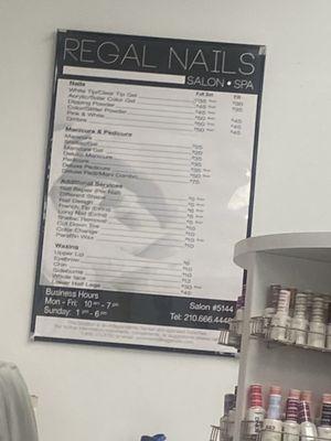 Menu with prices