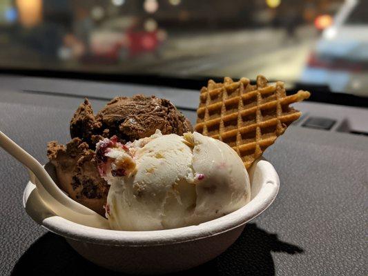 Standard cup with brambleberry crisp and Texas sheet cake