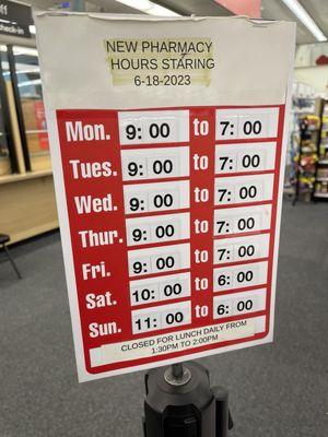 New pharmacy hours