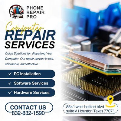 Computer Repair Services 

Desktop Installation, Hardware Repairs, Software Services

Contact us