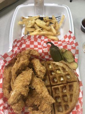 Chicken tenders and huge waffle!!!