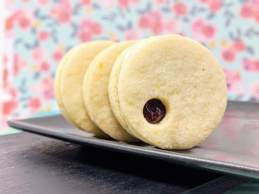 Sour cherry jam and lime buttercream sandwich cookies