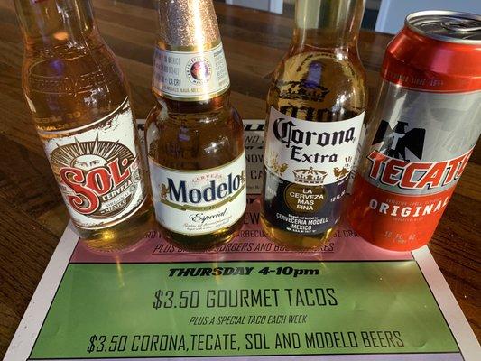 Taco Thursdays...$3.50 Tacos and Mexican Cervezas