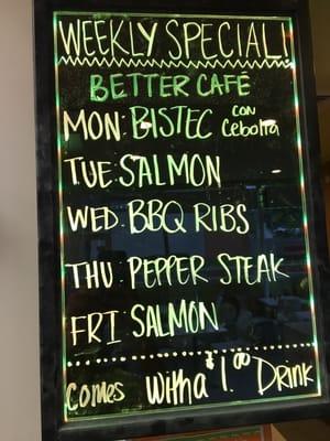 Weekly specials board at the register.