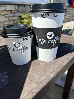 Flat white coffee and latte with almond milk