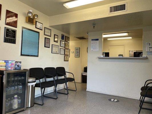 Waiting room area.  A/C, water, coffee, restroom, etc.