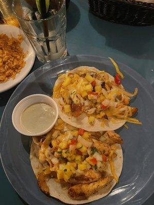 Blackened chicken tacos with mango salsa