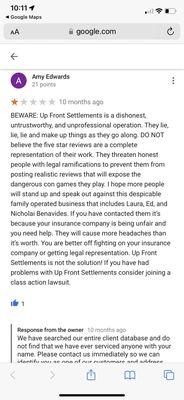 Here is a 100% Accurate review written about Upfront Settlements!