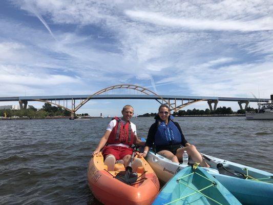 Great views of the Hoan Bridge at the mouth of the Milwaukee Rive!