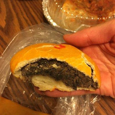 $1.00 Black Bean pastry. Like a Chinese red bean paste. Crispy shell.