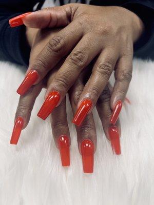 Gel-X Red Colored Nails
Actual Client 
By ~ Eliza