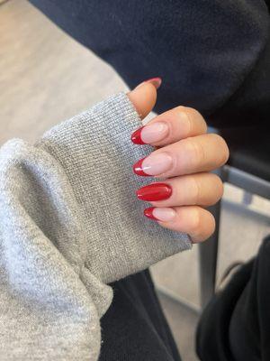 Red French tip on acrylics