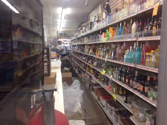 A nice large liquor selection behind the lucite.