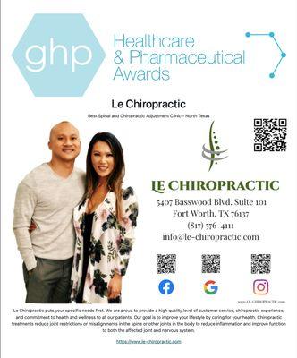 Le Chiropractic is honored to be a recipient in the GHP Healthcare & Pharmaceutical Awards 2022!!
We  all of our patients and we are here