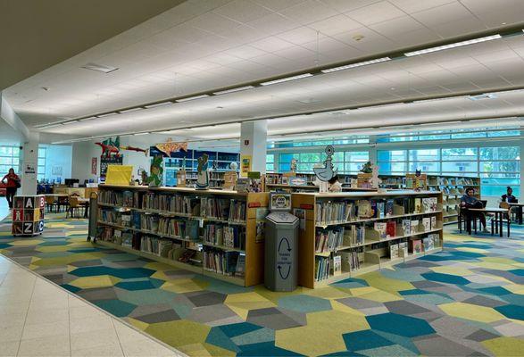 Nice library. Loving the modern carpeting.