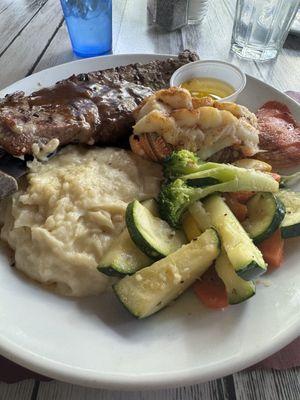 surf and turf with sirloin and lobster