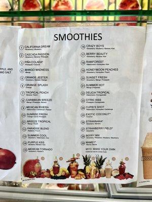 Smoothie menu