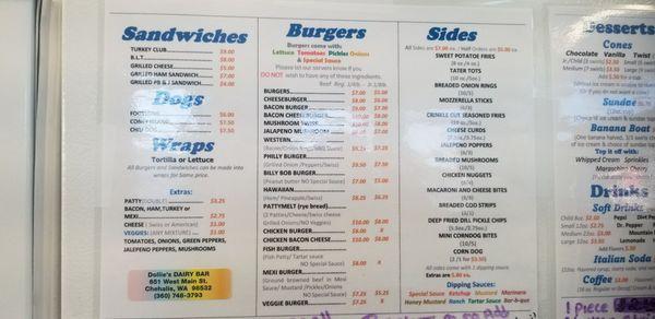 Menu Burgers and sides