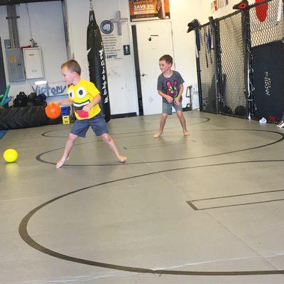 A game of dodgeball to warm up!