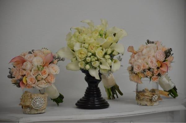 Bridal bouquet and the bridesmaids bouquets.