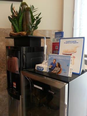 This mini fridge and water cooler is in their lobby!