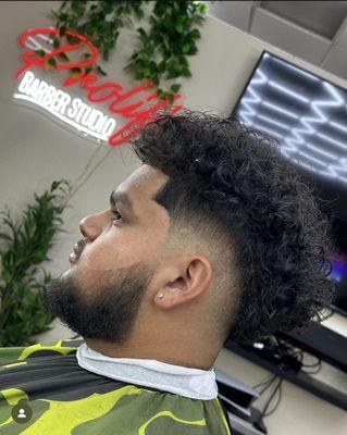 Burst fade w/ beard & curls done by Johnny Blends