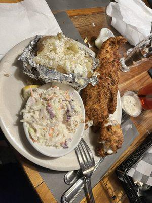 Fish fry with baked potato. The fish was so good that I wish that I hadn't ordered the potato.