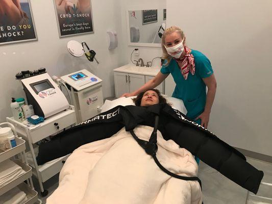 Many slimming and body contouring treatments may be done with other therapies, such as Normatec compression