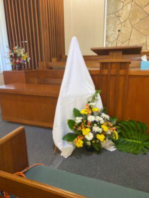 Beautiful floral arrangement that I was proud of at Friday's memorial service.