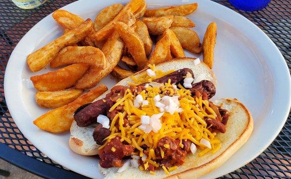 Deep fried chili dog special