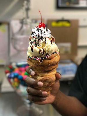 This is Z's donut ice cream cone. He calling is actually a donut