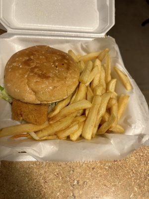 Flounder sandwich and fries