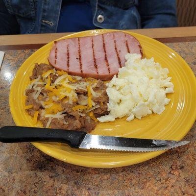 Ham steak, refried beans  good stuff