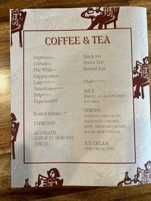 Coffee & Tea Menu