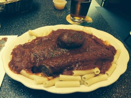 Wednesday is pasta night! Homemade sauce with custom made sausage and meatball.