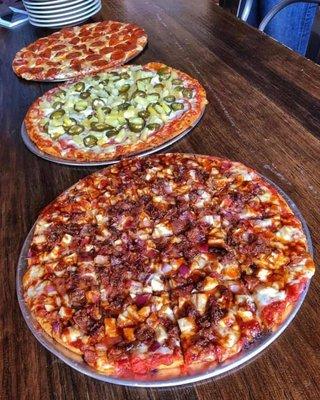 Large Thin Selection BBQ, Spicy Hawaiian, & Pepperoni