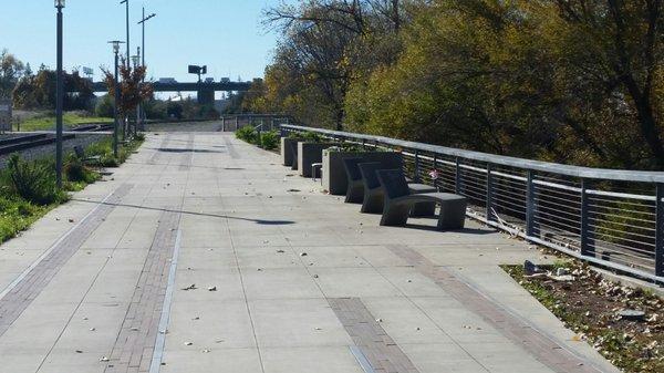 Pioneer Landing Park benches along Riverfront Promenade!