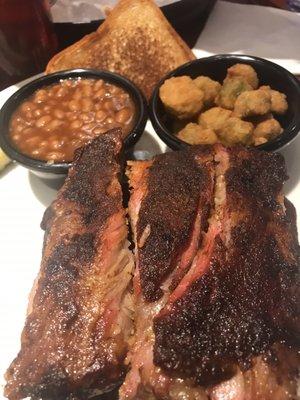 Ribs, okra, baked beans