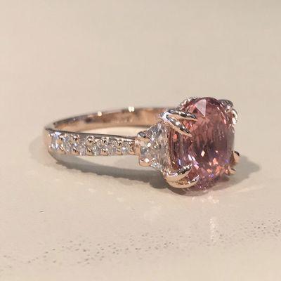 Padparadscha Sapphire and Diamond Engagement Ring