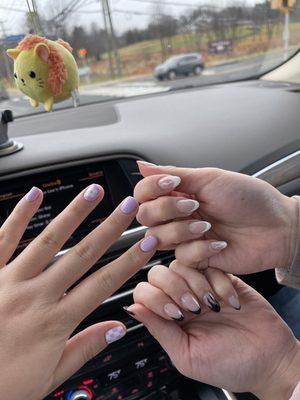 Lavender Checker and Flower Nails by Sunny Black and White Flame French Nails by Dee